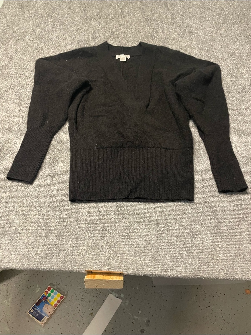 LOFT Black V-Neck Ribbed Hem Sweater